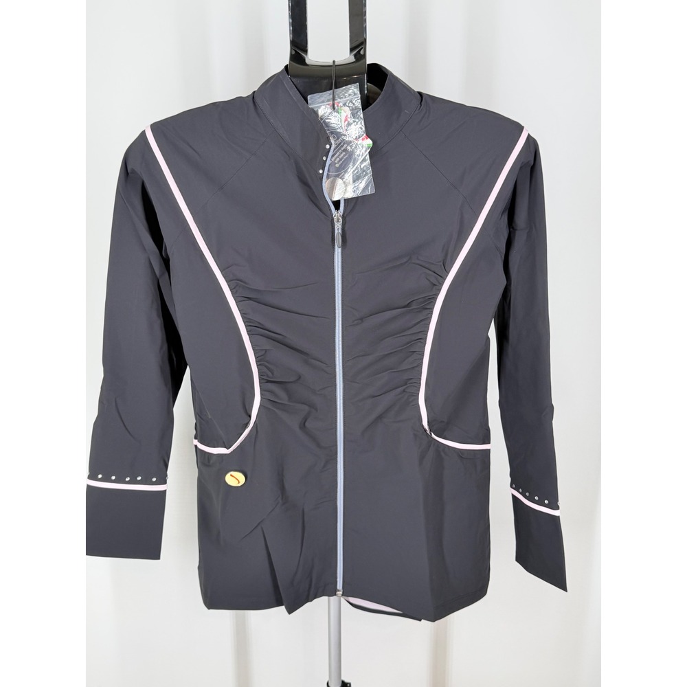 SwingDish Womens Golf Jacket Black Pink Ruched Full Zip Performance Size M NWT